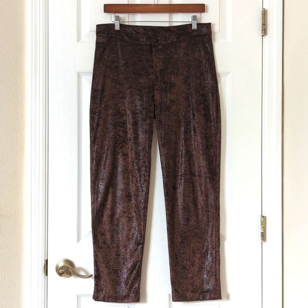 J. Harris 90's Vintage Velvet Animal Printed High Waisted Cropped Pants Brown L